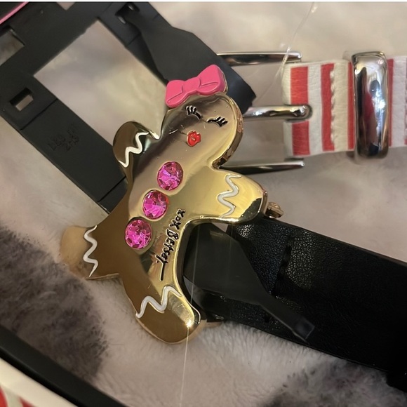 NWT Betsey Johnson 2 for 1 gingerbread black bling belt & red/white stripe - Picture 2 of 4